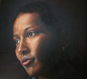 695# R. Perlak, The portrait of Ayaan Hirsi Ali, 2016, oil on canvas stick on panel, 23 x 26 in (
